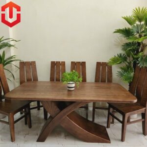 BỘ BÀN ĂN SỒI MÀU ÓC CHÓ CHÂN CHỮ K GHẾ 3 LÁ