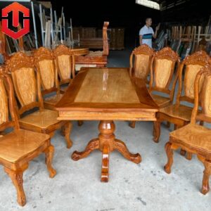 BÀN ĂN CĂM XE MẶT GÕ 8 GHẾ
