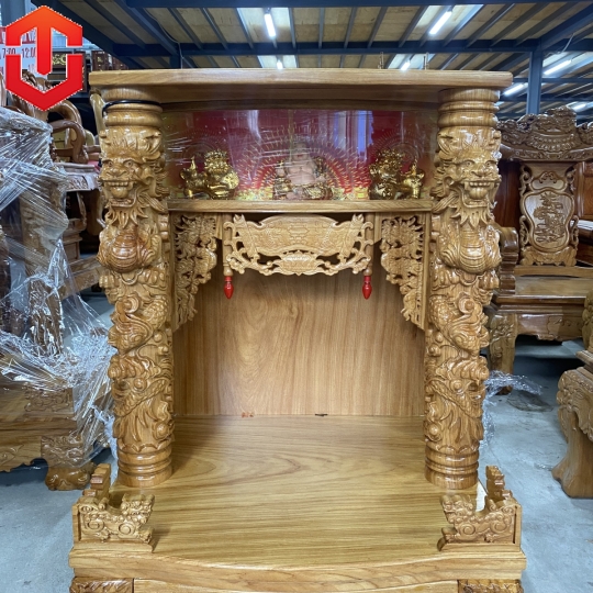 BÀN THỜ ÔNG ĐỊA RỒNG CUỘN GÕ ĐỎ