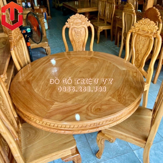 BÀN ĂN TRÒN GÕ ĐỎ CAO CẤP 8 GHẾ - Ảnh 2