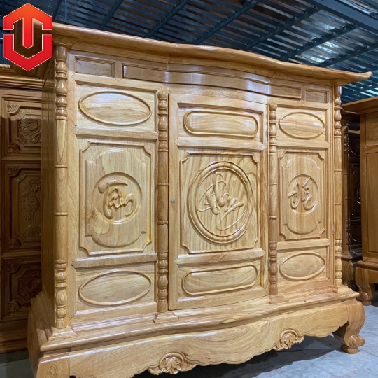 TỦ THỜ GÕ ĐỎ 1M53 CHẠM CHỮ - Ảnh 2