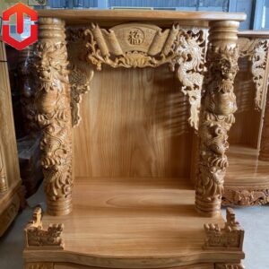 BÀN THỜ ÔNG ĐỊA RỒNG CUỘN GÕ ĐỎ 80CM