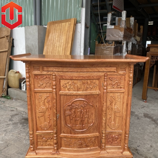 TỦ THỜ HƯƠNG ĐÁ CHẠM TAM ĐA 1M27 - Ảnh 2