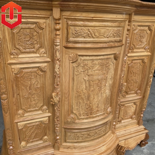 TỦ THỜ BỤNG PHỆ GÕ ĐỎ MẶT CHẠM TAM ĐA 1M6 - Ảnh 5