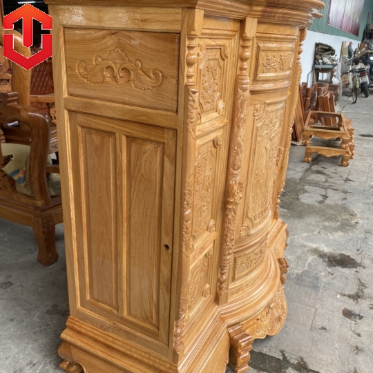 TỦ THỜ BỤNG PHỆ GÕ ĐỎ MẶT CHẠM TAM ĐA 1M6 - Ảnh 10