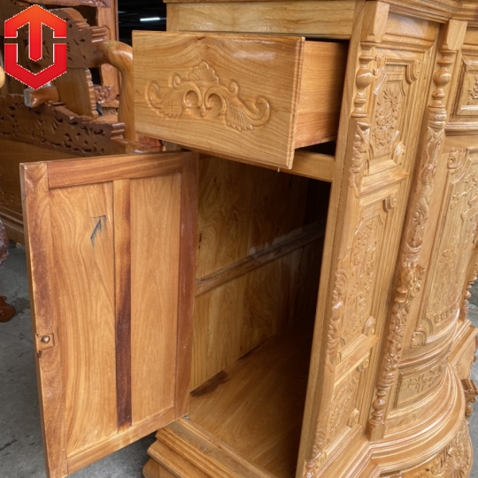 TỦ THỜ BỤNG PHỆ GÕ ĐỎ MẶT CHẠM TAM ĐA 1M6 - Ảnh 15