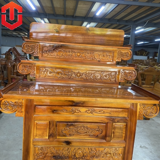 BÀN CÚNG TRÀM 3 TẦNG 1M07 CHẠM RỒNG - MÀU VÀNG - Ảnh 7