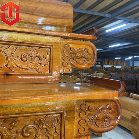 BÀN CÚNG TRÀM 3 TẦNG 1M07 CHẠM RỒNG - MÀU VÀNG - Ảnh 9