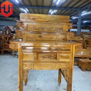 BÀN CÚNG TRÀM 3 TẦNG 1M47 CHẠM SEN - MÀU VÀNG