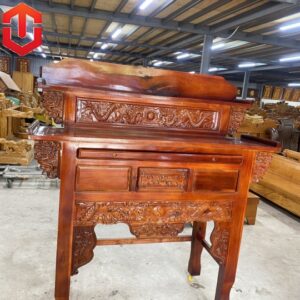 BÀN CÚNG TRÀM 2 TẦNG 1M47 CHẠM RỒNG - MÀU ĐỎ