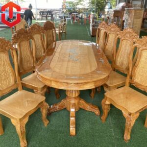 BÀN ĂN CĂM XE KHẢM TRAI MẶT OVAL - 8 GHẾ
