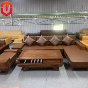SOFA GÓC CHÂN THUYỀN SỒI MÀU ÓC CHÓ VẾ PHẢI