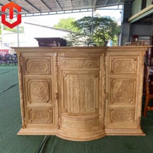 TỦ THỜ BỤNG PHỆ GÕ ĐỎ MẶT CHẠM TAM ĐA 1M97