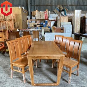 BÀN ĂN SỒI CHÂN QUỲ - 6 GHẾ 2 LÁ DỌC MÀU LAU HƯƠNG