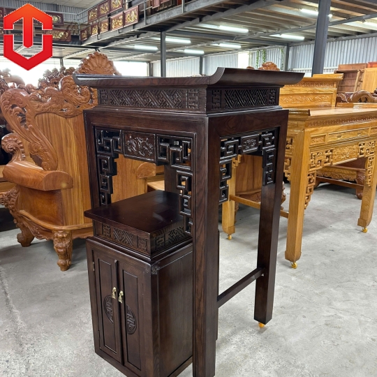 BÀN CÚNG SỒI 89CM CHẠM SEN MÀU ÓC CHÓ - Ảnh 3