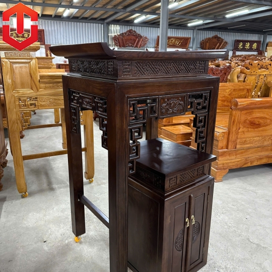 BÀN CÚNG SỒI 89CM CHẠM SEN MÀU ÓC CHÓ - Ảnh 4