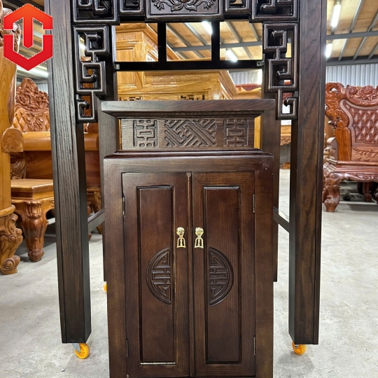 BÀN CÚNG SỒI 89CM CHẠM SEN MÀU ÓC CHÓ - Ảnh 5