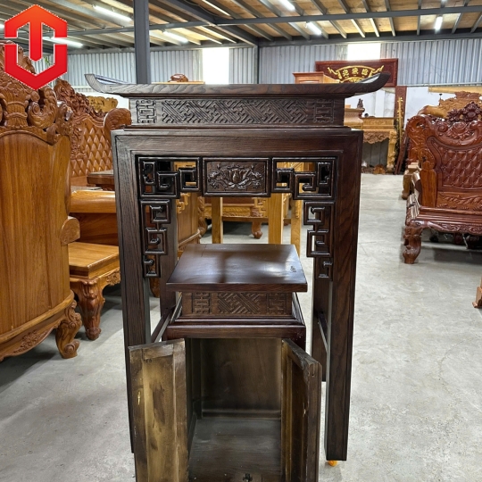 BÀN CÚNG SỒI 89CM CHẠM SEN MÀU ÓC CHÓ - Ảnh 7